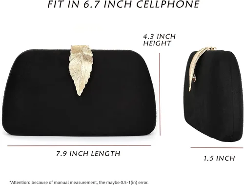 Miniatura 3 de Milisente Bolso de mano para mujer, de ante suave y sólido, bolso de mano de noche, bolso de hombro con cierre de hojas metálicas