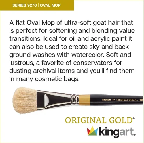 Miniatura 3 de KINGART Premium Original Gold Specialty 9270-3/8 Oval MOP Series - Cepillo para artista, pelo natural blanco suave, mango corto, para acrílico
