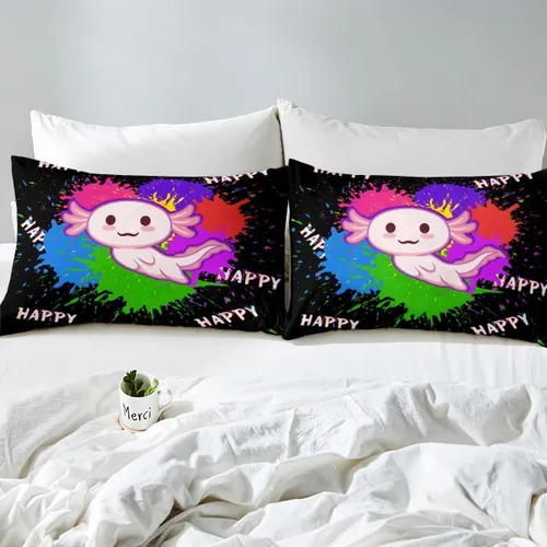 Miniatura 5 de Homewish Axolotl - Sábana bajera ajustable Kawaii para niños, tamaño individual, juego de ropa de cama de teñido anudado con pintura de acuarela