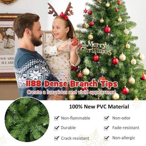Miniatura 5 de GOFLAME Árbol de Navidad preiluminado de 7 pies, árbol de Navidad artificial con 700 luces LED y 1188 puntas de rama, árbol de Navidad con bisagras
