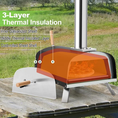 Miniatura 4 de Giantex Horno de pizza al aire libre, propano y leña con piedra para pizza de 13 pulgadas, cáscara de pizza, quemador de gas con regulador