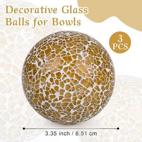 Miniatura 2 de 3 bolas de vidrio decorativas marrones para cuencos, bolas decorativas de mosaico de 3.35 pulgadas para centro de mesa, tazón, jarrón, relleno