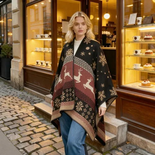Miniatura 173 de Poncho chal para mujer, suéteres suaves y cálidos para mujer, parte delantera abierta, poncho de viaje para otoño, invierno y primavera