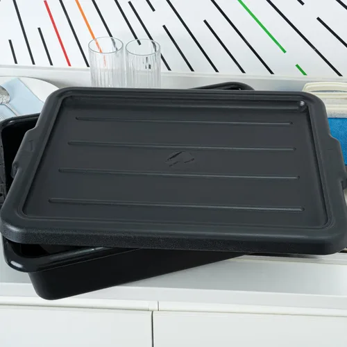 Miniatura 3 de Restaurantware - Solo tapa: RW Clean 23.2 pulgadas x 16.9 pulgadas, 1 tapa a presión para caja de autobús - Con asas, tapa de plástico negro