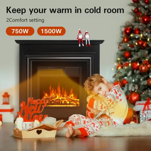 Miniatura 4 de R.W.FLAME Chimenea eléctrica con chimenea envolvente de madera, soporte de TV negro de 36 pulgadas con chimenea eléctrica independiente, control