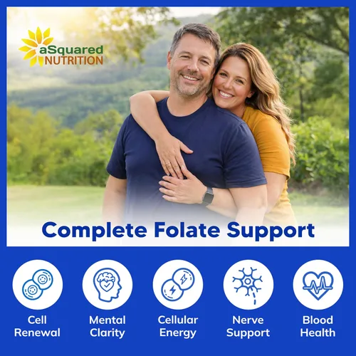 Miniatura 8 de aSquared Nutrition L Metilfolato Plus Metil B12 - Suplemento de folato metilado para mujeres y hombres - 5-MTHF (vitamina B9 activa) 1000 mcg y B-12