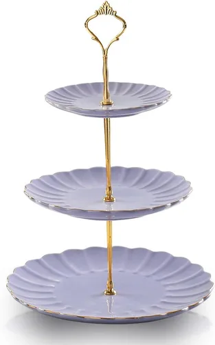 Miniatura 8 de Sweejar Soporte de cerámica para tartas de 3 niveles, soporte para postres, soporte para cupcakes, bandeja para servir pasteles de fiesta de té