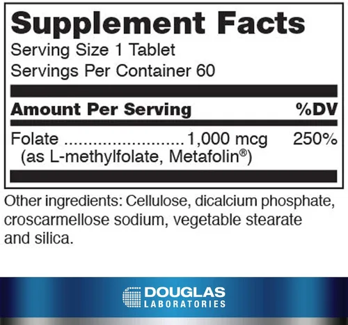 Miniatura 2 de Douglas Laboratories Metilfolato L-5-MTHF 1000 mcg metafolina idéntica a la forma natural de folato para apoyar la salud general * 60 tabletas