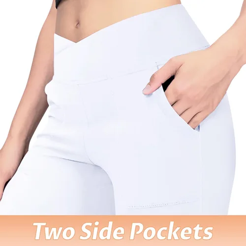 Miniatura 4 de Leggings para niñas, pantalones acampanados cruzados con bolsillos, color negro, suaves, elásticos, de cintura alta, para niños, yoga, danza