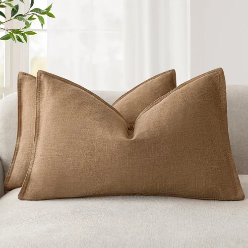 Miniatura 49 de Foindtower Paquete de 2 fundas de almohada decorativas de lino y liso, funda de cojín decorativa suave, estilo bohemio campestre para silla, sofá