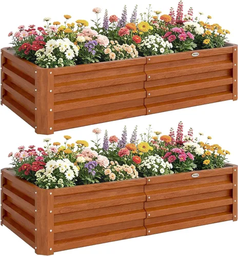 Miniatura 15 de Outsunny Cama de Jardín Elevada con 3 Jardineras, Soporte de Plantas de Madera con Orificios de Drenaje, para Verduras, Hierbas y Flores, Gris