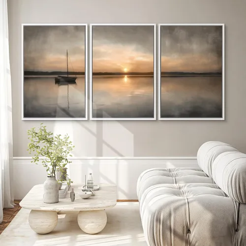 Miniatura 499 de SIGNWIN Lienzo enmarcado para pared, arte con pinceladas de flujo neutro en tonos beige abstractos, ilustraciones, arte moderno, decorativo
