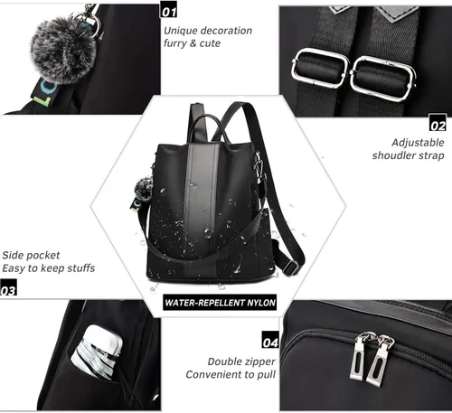 Miniatura 5 de TcIFE - Morral elegante de nailon diseño antirrobo para mujer