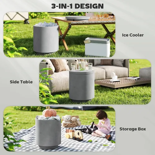 Miniatura 4 de HOMCOM Mesa auxiliar enfriadora para exteriores de 2.6 galones, mesa de centro fría 3 en 1 con almacenamiento, cubo de hielo extraíble y tapa, mesa