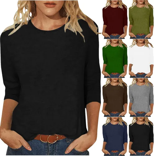 Miniatura 5 de Camisas de manga 3/4 para mujer, blusas casuales de verano 2026, cuello redondo, estampado floral, lindas, blusas holgadas 07 Vino