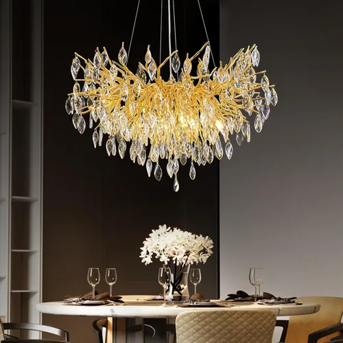Candelabro de cristal para comedor, lámpara moderna de 24 pulgadas para sala de estar, candelabros de rama de árbol dorado con 8 luces, lámpara