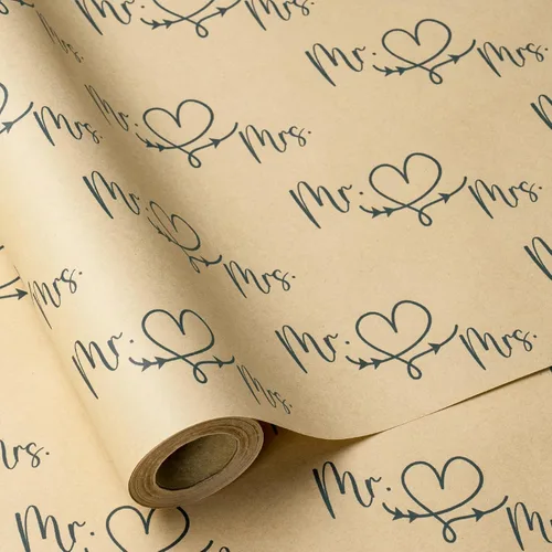 Miniatura 9 de RUSPEPA - Rollo de papel para envolver regalos de boda, mini rollo, diseño en blanco y negro de Sr. y Sra. con patrón de corazón y flecha, papel