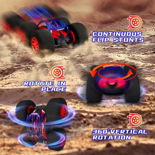 Miniatura 4 de pinkking Coche de control remoto con neumáticos de esponja de gran tamaño, auto RC para interiores y exteriores, 2.4 GHz, vehículo eléctrico de Rojo