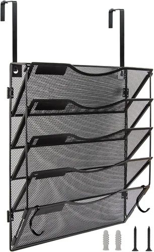 Miniatura 7 de BOHDK Organizador de archivos de pared, 3 bolsillos, organizador de correo, soporte para carpetas colgantes, plegable, para colgar o montar