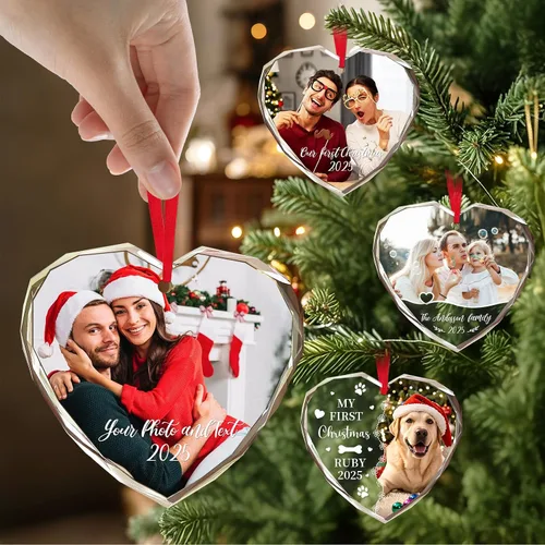 Miniatura 5 de Adornos de Navidad personalizados 2025 – Decoración de cristal de Navidad personalizada con foto/nombre, adorno colgante de cristal de cristal