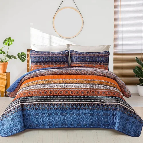 Miniatura 30 de WONGS BEDDING Juego de edredón bohemio tamaño Queen, juego de ropa de cama bohemio negro, colcha ligera para decoración de cama para todas