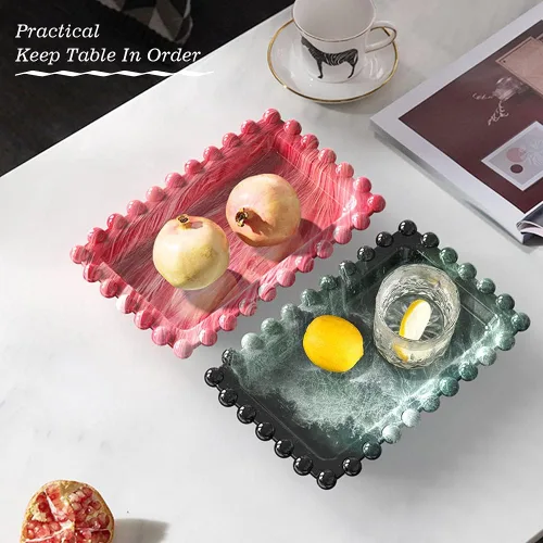 Miniatura 5 de Molde de bandeja de resina con bordes de cuentas, molde rectangular para placa de joyería para resina epoxi, soporte para velas, jabonera
