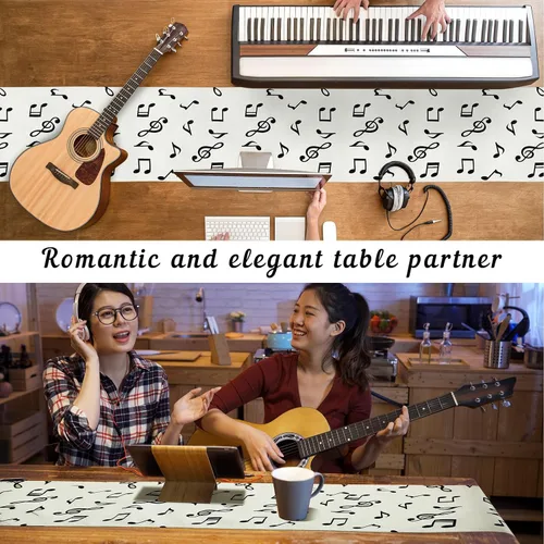 Miniatura 4 de Peryiter 4 piezas de camino de mesa musical de lino, notas musicales, camino de mesa de piano para decoración de fiesta de música, para jazz, boda