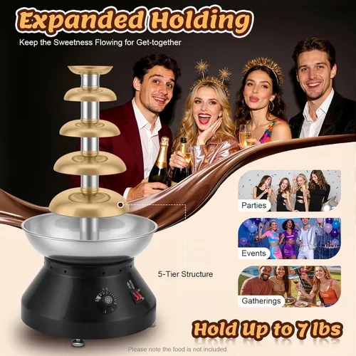Miniatura 4 de Fuente de fondue de chocolate de 5 niveles, fuente de chocolate, fuente de chocolate, eléctrica comercial, torre de fondue de acero inoxidable, Rojo