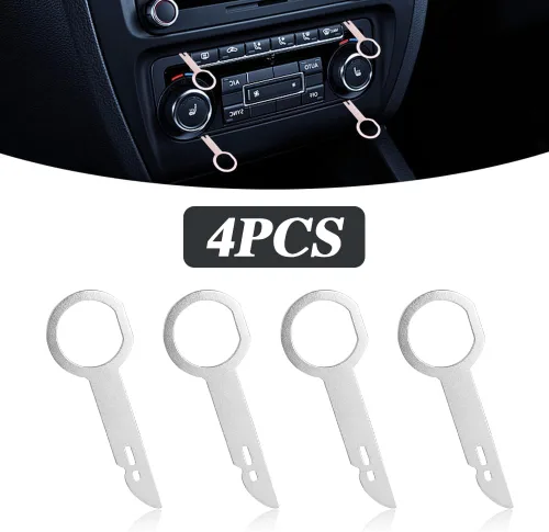 Miniatura 5 de 4 herramientas de extracción de radio de automóvil, juego de llaves de liberación estéreo DIN, pasadores de extracción de CD y DVD de acero