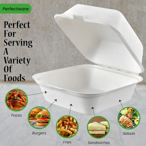 Miniatura 5 de Recipientes de comida para llevar con un solo compartimento 100% compostable, 6 x 6 pulgadas. 25 envases, bagazo desechable natural, biodegradable