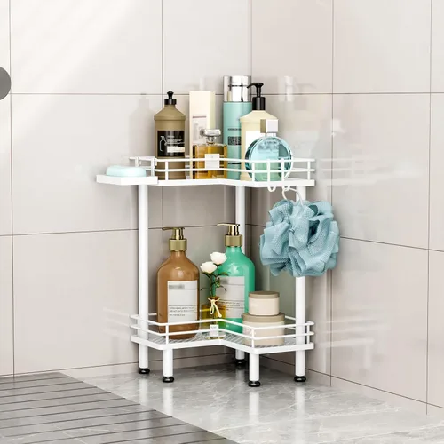 Miniatura 18 de HapiRm Organizador de ducha esquinero de pie, organizador de ducha de 2 niveles con soporte para jabón, organizador de pie de baño a prueba de óxido