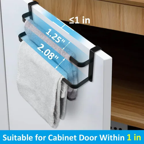 Miniatura 3 de RedCall Paquete de 2 toalleros para armario de cocina, toallero de cocina de dos niveles, barra de toalla de acero sobre la puerta del gabinete