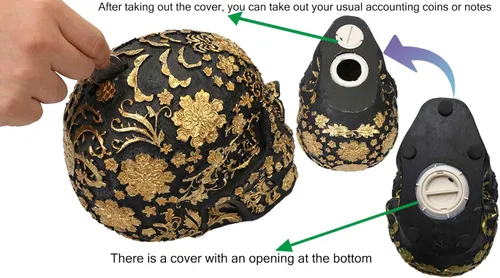 Miniatura 3 de CUZOKOLA - Decoración gótica de calavera dorada más grande para decoración del hogar, escultura de calavera falsa de Halloween, figura de esqueleto