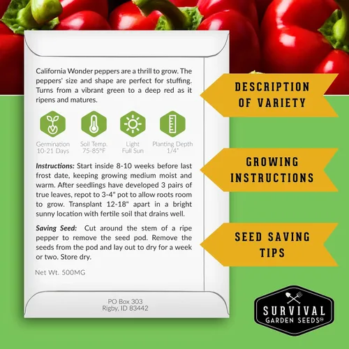 Miniatura 2 de California Wonder - Semillas de pimiento rojo para plantar Pimientos en bloque sin OMG para jardines domésticos – Semillas de jardín