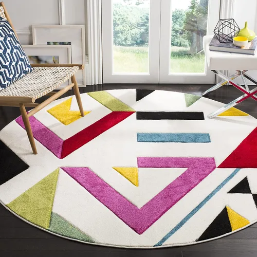 Miniatura 5 de SAFAVIEH Hollywood Collection - Alfombra de pasillo, 2 pies 3 pulgadas x 6 pies, color marfil y rosa, diseño moderno de mediados de siglo,