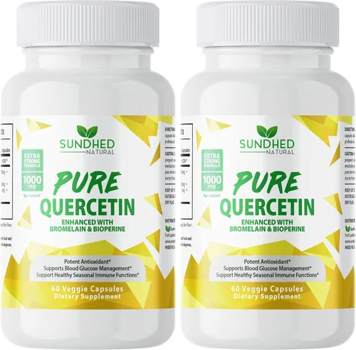Miniatura 5 de Quercetina pura con bromelina y bioperina - Soporte antioxidante, fórmula extra fuerte con 1000 mg, suministro de 1 mes
