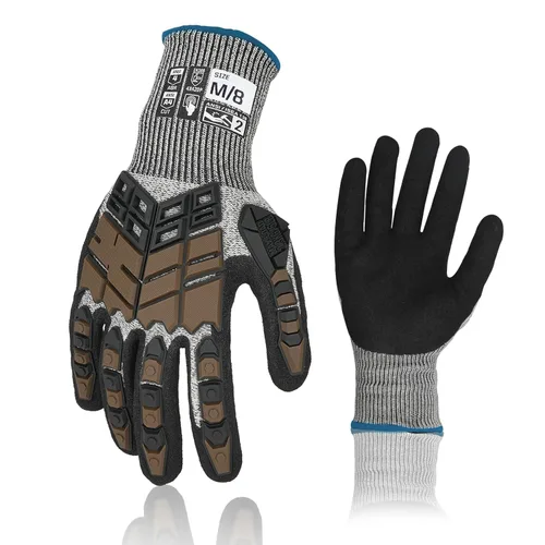 Miniatura 27 de 2 pares de guantes de trabajo de seguridad, guantes de impacto para hombres y mujeres, resistentes a los cortes, antideslizantes, de trabajo pesado