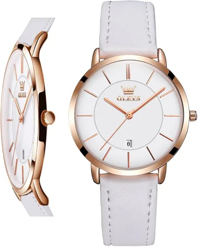 OLEVS Relojes de pulsera para mujer, ultra finos, de 0.256in, vestido minimalista de cuarzo, impermeable, correa de cuero para citas, relojes