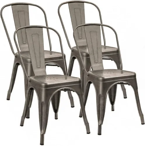 Miniatura 4 de Furniwell Juego de 4 sillas de comedor de metal para uso en interiores y exteriores, apilables, de metal industrial, para cocina, comedor, bistró
