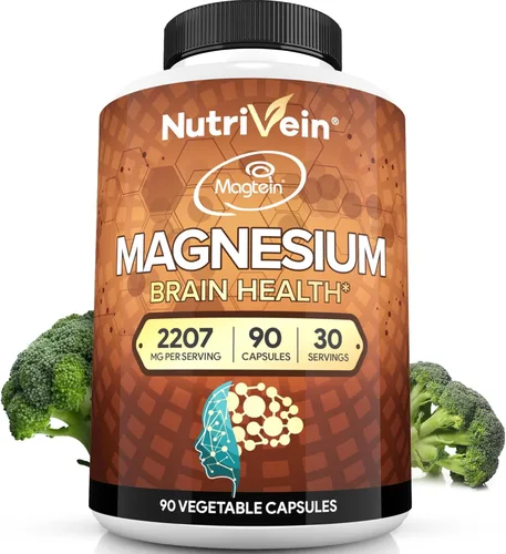 Nutrivein Suplemento de Magteína Magnesio L-Treonato Premium 2207 mg - 90 Cápsulas (3 al día): treonato de magnesio de alta absorción para el