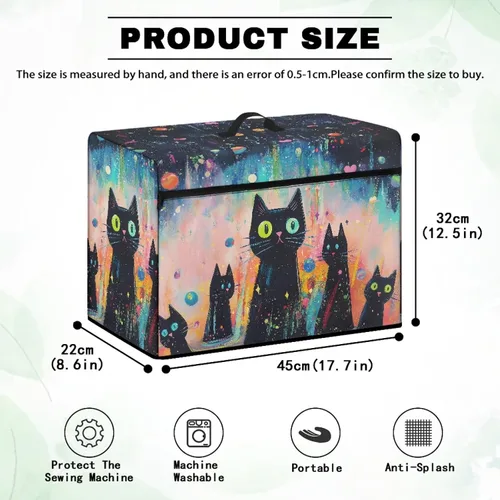 Miniatura 7 de Mumeson Cubierta antipolvo para máquina de coser de gatos negros con flores, para la mayoría de máquinas de coser estándar, plegable, duradera
