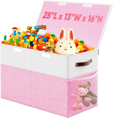 Miniatura 13 de Caja de almacenamiento de juguetes extra grande con divisor de tapa, cofre organizador de juguetes plegable resistente, contenedores cajas cestas