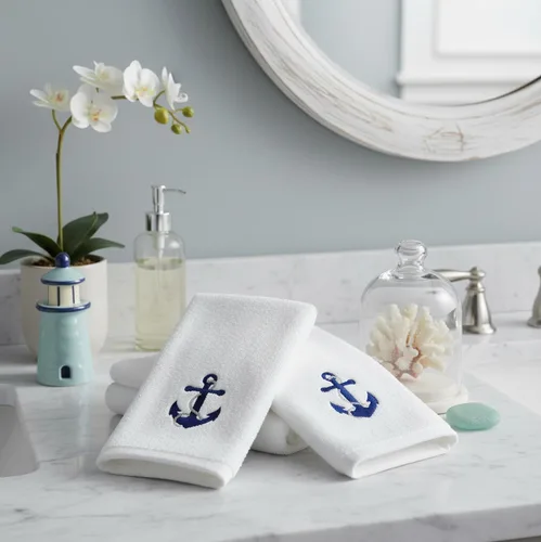 Miniatura 3 de Serafina Home Toallas de baño suaves y absorbentes para huéspedes: ancla azul náutica con diseño costero de cuerda gris plateada, 2 piezas de 12 "x