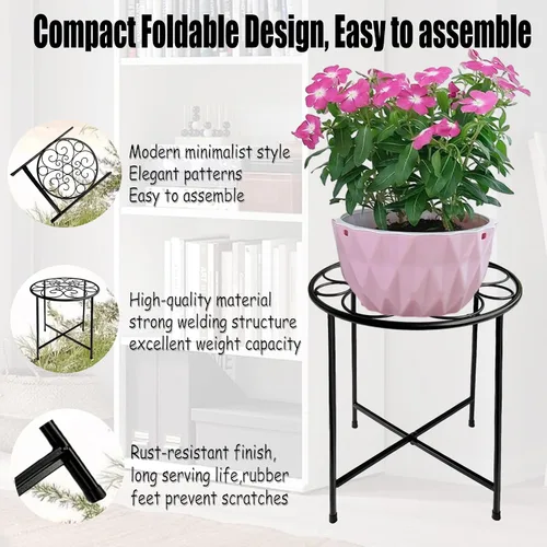 Miniatura 6 de Juego de 1 soporte para plantas para interiores y exteriores de 15 pulgadas de alto, diseño retro, con revestimiento de metal redondo a prueba