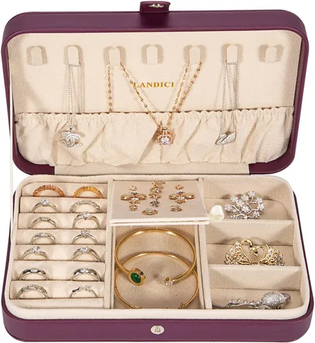 Miniatura 2 de LANDICI - Caja de joyería pequeña para mujeres y niñas, estuche organizador de joyería de viaje de cuero PU, soporte portátil para almacenamiento