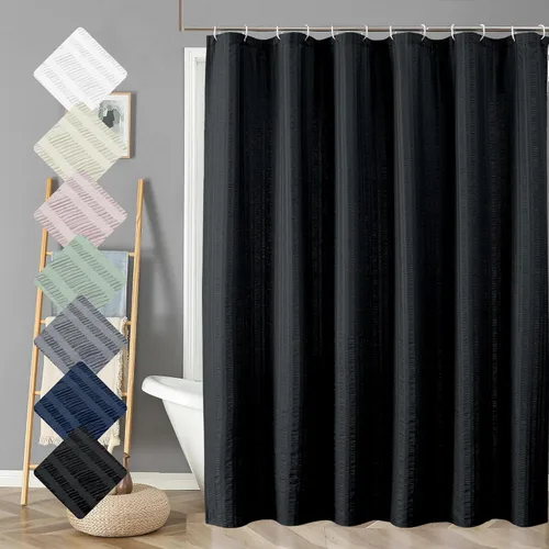 Miniatura 42 de Aiyufeng Moga - Cortina de ducha verde salvia, cortinas de ducha texturizadas en relieve 3D para baño, cortina de baño de tela de poliéster de lujo