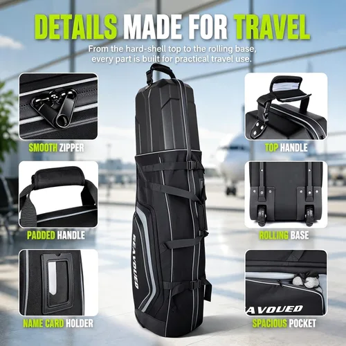 Miniatura 8 de Golf Travel Bag with Hard Case Top and Wheels,Premium Oxford Fabric,Golf Travel Bags for Airlines,Protect Your Club for Safe Transport Gris