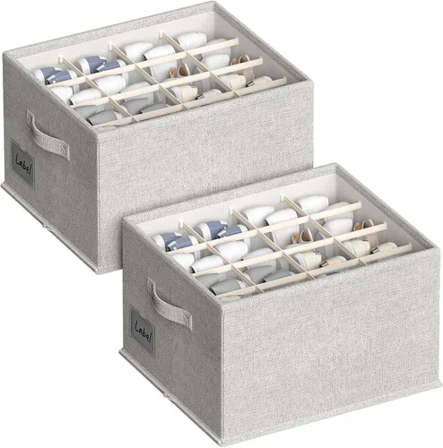 Miniatura 11 de 2 paquetes de organizador de zapatos para armario, se ajusta a 16-32 pares, contenedores de almacenamiento de zapatos de tela, cajas grandes de Beige