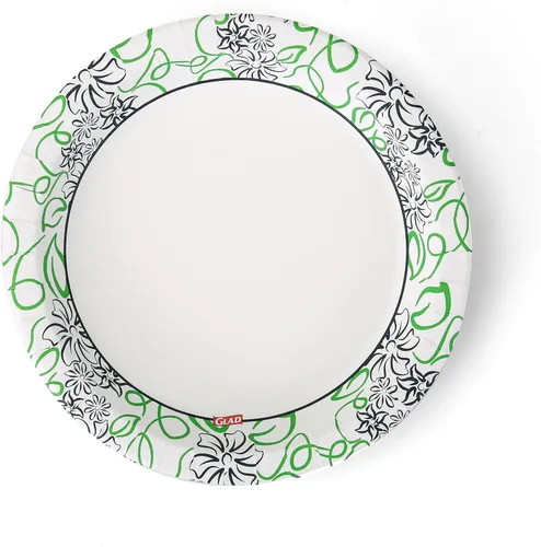 Miniatura 2 de Glad Platos redondos de papel desechables, con patrón floral caprichoso, a prueba de remojo, resistente a cortes, aptos para microondas, platos