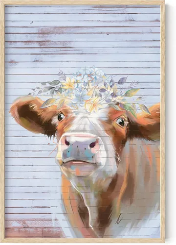 Miniatura 65 de HAUS AND HUES Arte de pared de vaca rústica, estampado de animales de granja con flores (sin marco, 12 x 16)